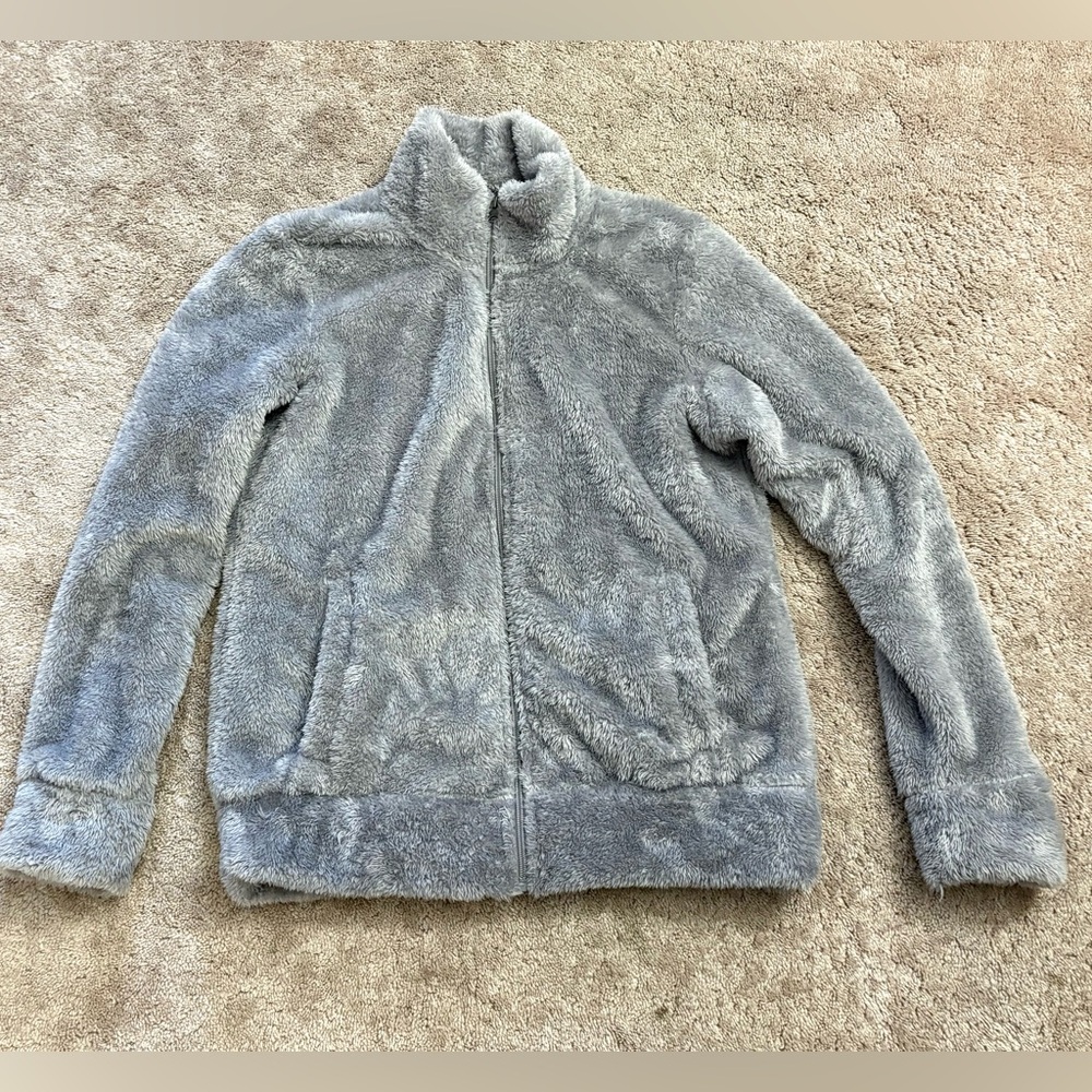 Bass & Co. Gray Super Soft Sherpa Fleece Zip Jacket – Women’s Medium